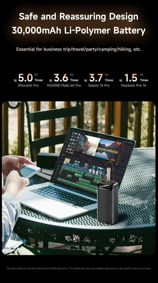 AWEI PowerBank PA-12 30000mAh 22.5W juodos spalvos
