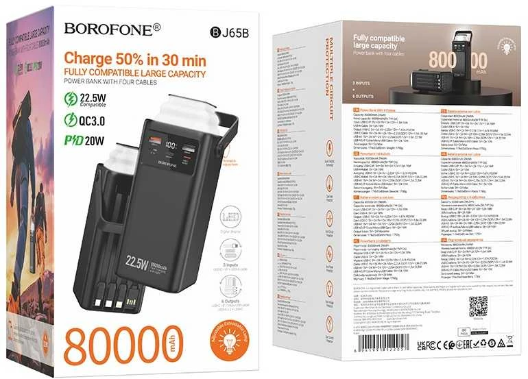 Išorinė baterija Power Bank Borofone BJ65B 22.5W 80000mAh juoda