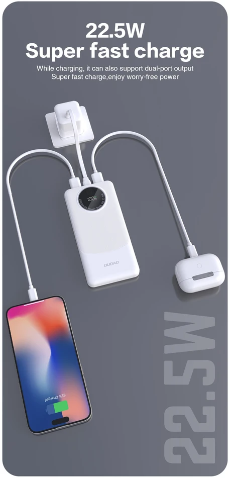Išorinė baterija Power Bank Dudao K12 22.5W 10000mAh juoda
