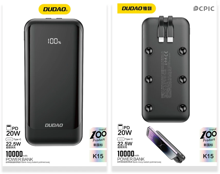 Išorinė baterija Power Bank Dudao K15 22.5W 10000mAh juoda