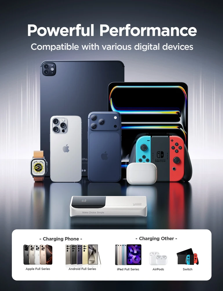 Joyroom JR-QP191 Star Series Mini 10000mAh 22.5W Powerbank with Digital Ekranas - Juodas