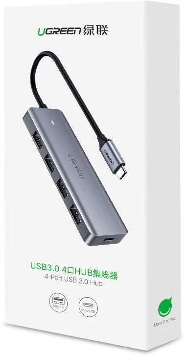 UGREEN 4-Port USB3.0 Hub with USB-C Power Supply šakotuvas - pilkas