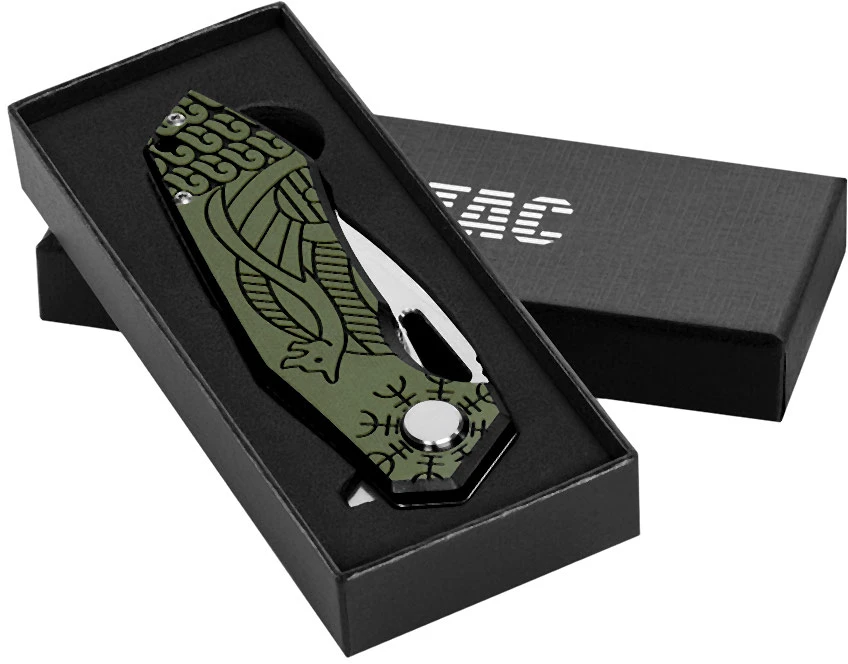 M-TAC Type 12 Scandinavian Stonewash sulankstomas peilis, juodas / alyvuogių, 8,5 cm geležte