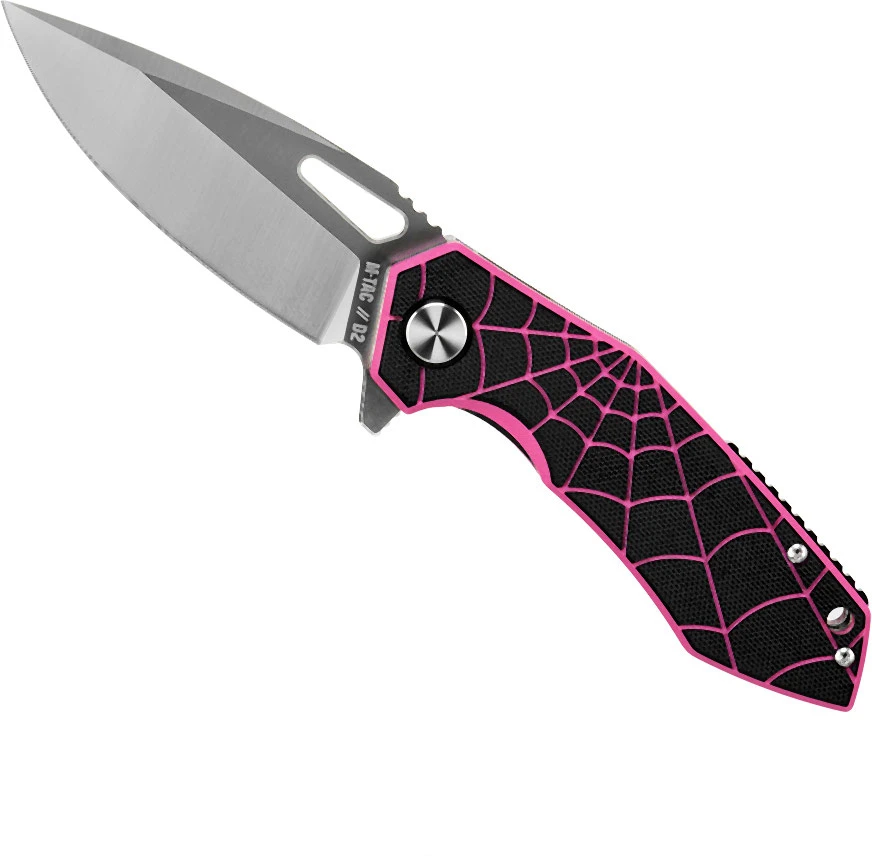 M-TAC Type 12 Spider Web sulankstomas peilis, juodas / rožinis / plieno spalvos, 8 cm geležte