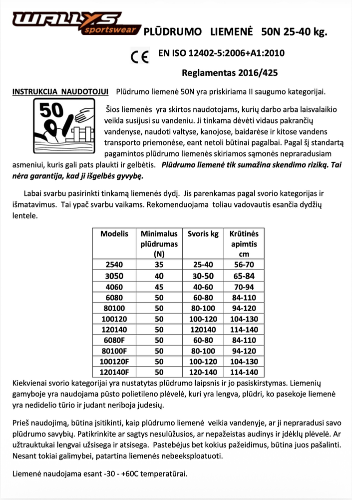 Plūdrumo liemenė WALLYS 80-100 kg