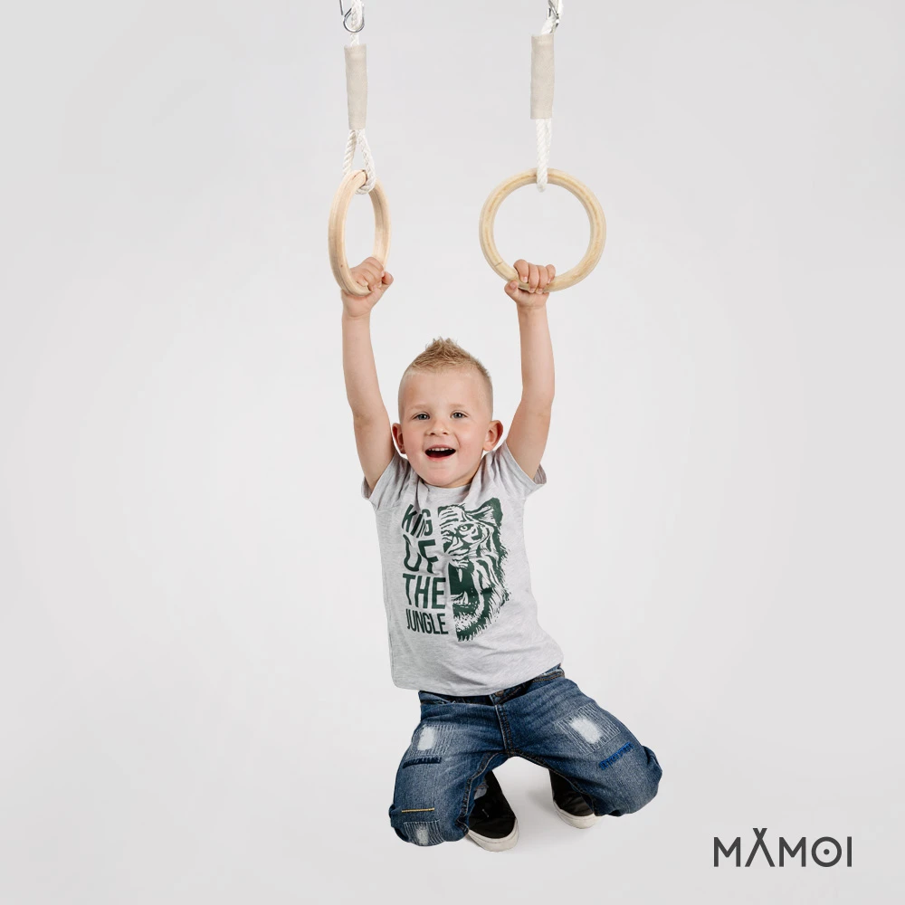 Mediniai gimnastikos žiedai vaikams aktyviems žaidimams ir mankštai