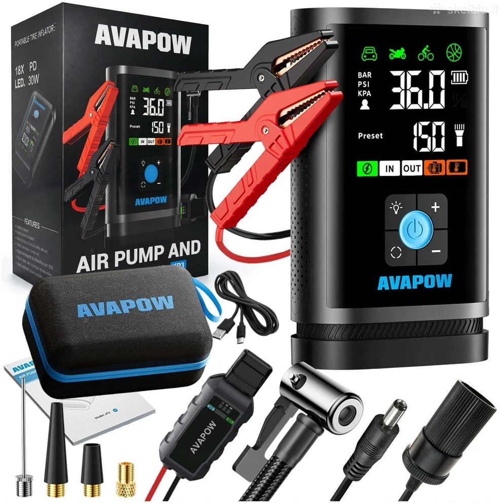 AVAPOW JP3 - variklio užvedėjas su oro kompresoriumi 3000A 12V 59.2Wh