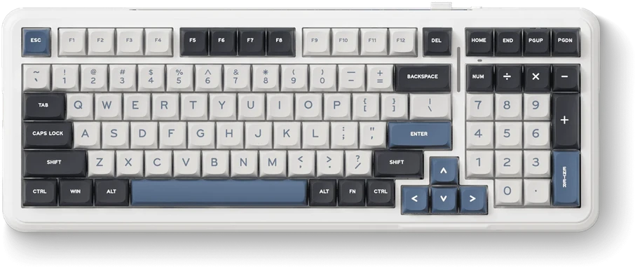 MCHOSE K99 belaidė mechaninė klaviatūra| US | Hyacinth Switch | 2.4GHz, BT | Balta-mėlyna