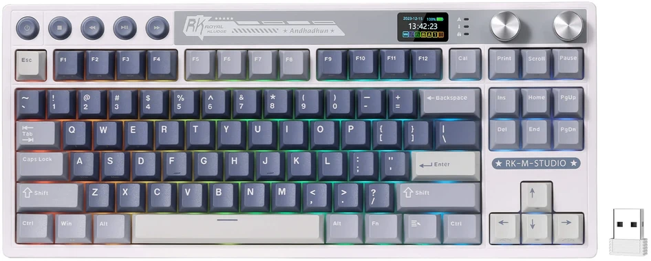 Royal Kludge RK M87 Ocean Mėlyna belaidė klaviatūra | TKL, Hot-swap, Kremas switches, US