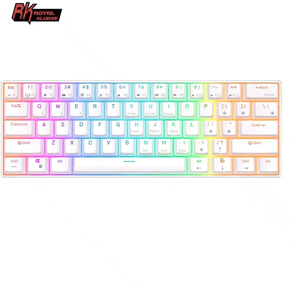 Royal Kludge RK61 klaviatūra | 60%, Hot-swap, Mėlyna Switches, US, balta