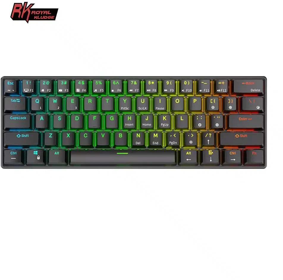 Royal Kludge RK61 klaviatūra | 60%, Hot-swap, Mėlyna Switches, US, juoda