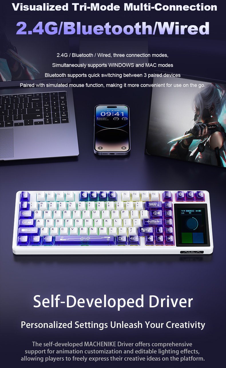 Klaviatūra Aula L99 (Pilka/Geltona) - LEOBORG Raindrop Switches aprašymas - Prekės nuotrauka