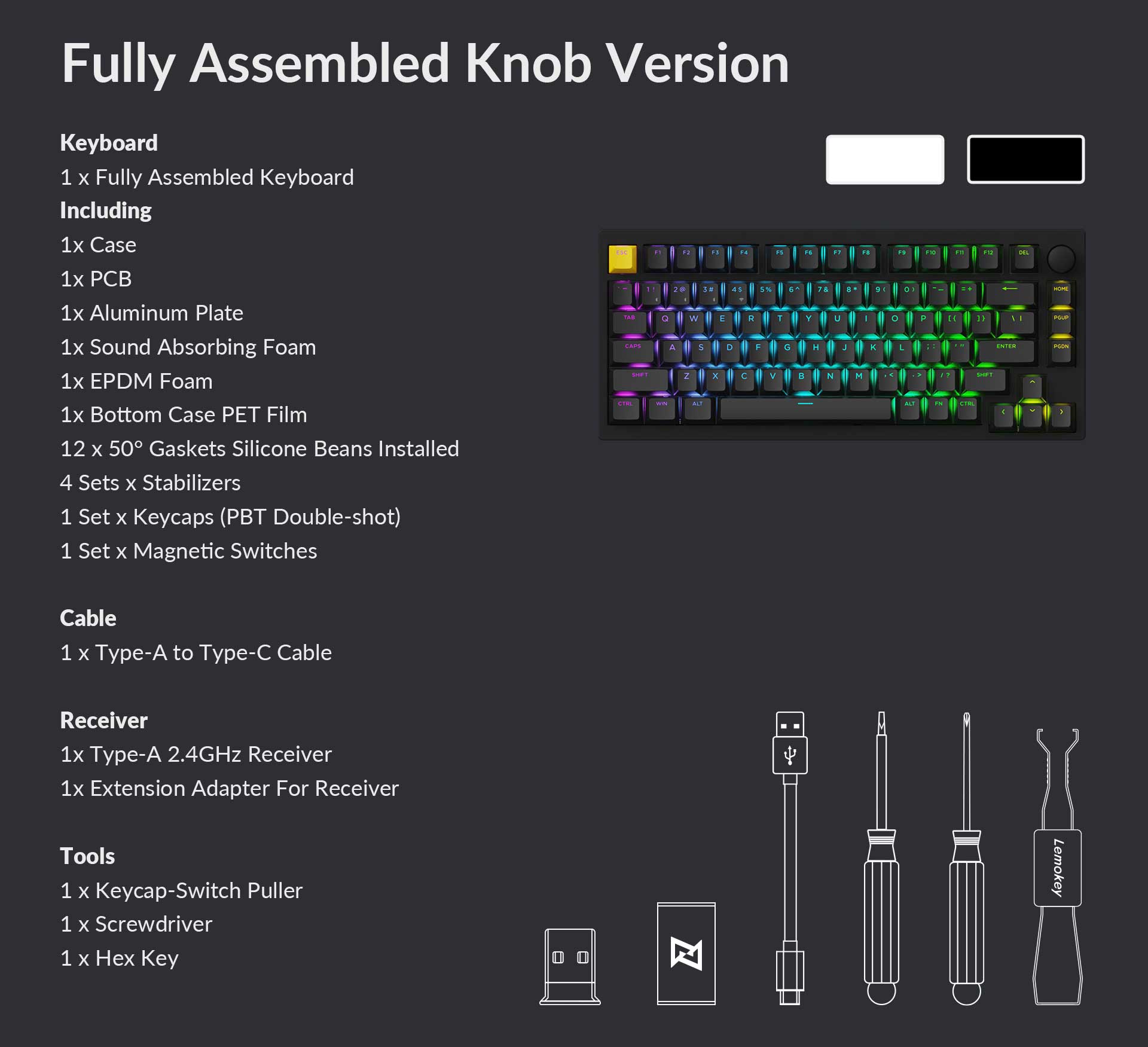 Klaviatūra Keychron Lemokey P1 Magnetinė Hall Effect (Juoda) - Gateron Double-Rail Magnetic Nebula Switches aprašymas - Prekės nuotrauka