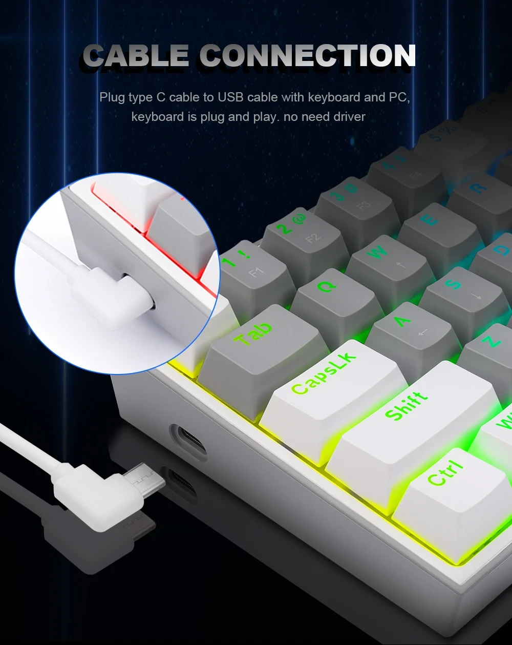 Klaviatūra Redragon K617 Fizz RGB baltas/pilkas aprašymas - Prekės nuotrauka