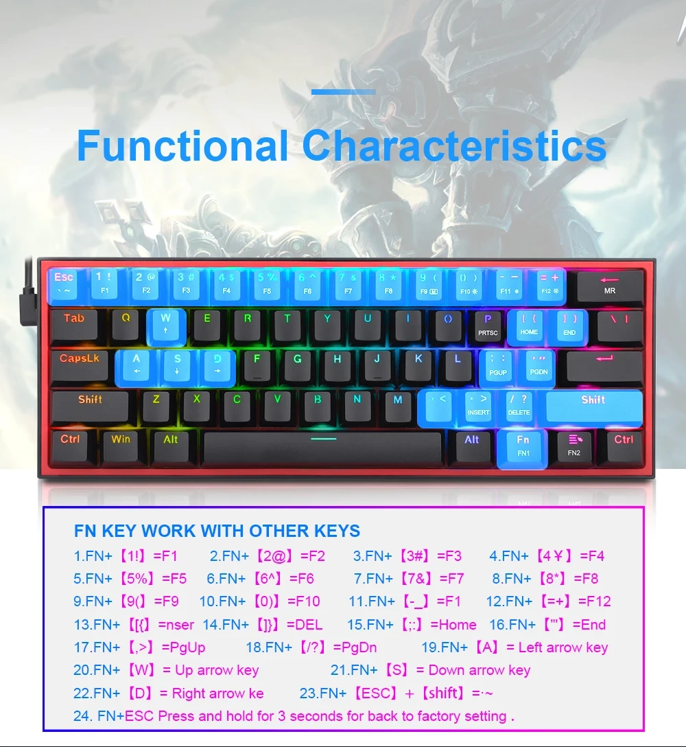 Klaviatūra Redragon K617 Fizz RGB baltas/pilkas aprašymas - Prekės nuotrauka