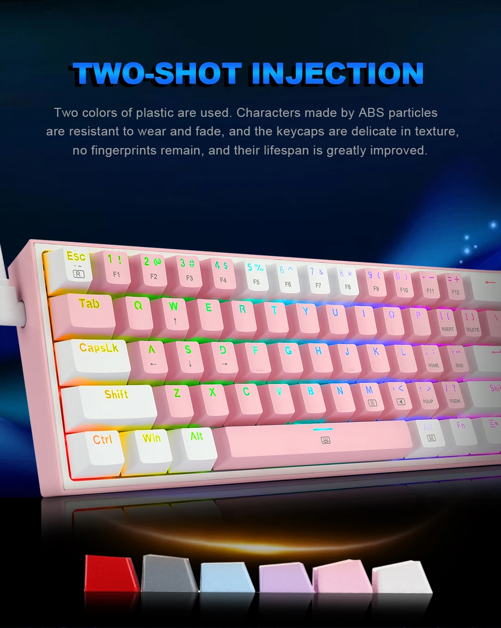 Klaviatūra Redragon K617 Fizz RGB baltas/pink aprašymas - Prekės nuotrauka