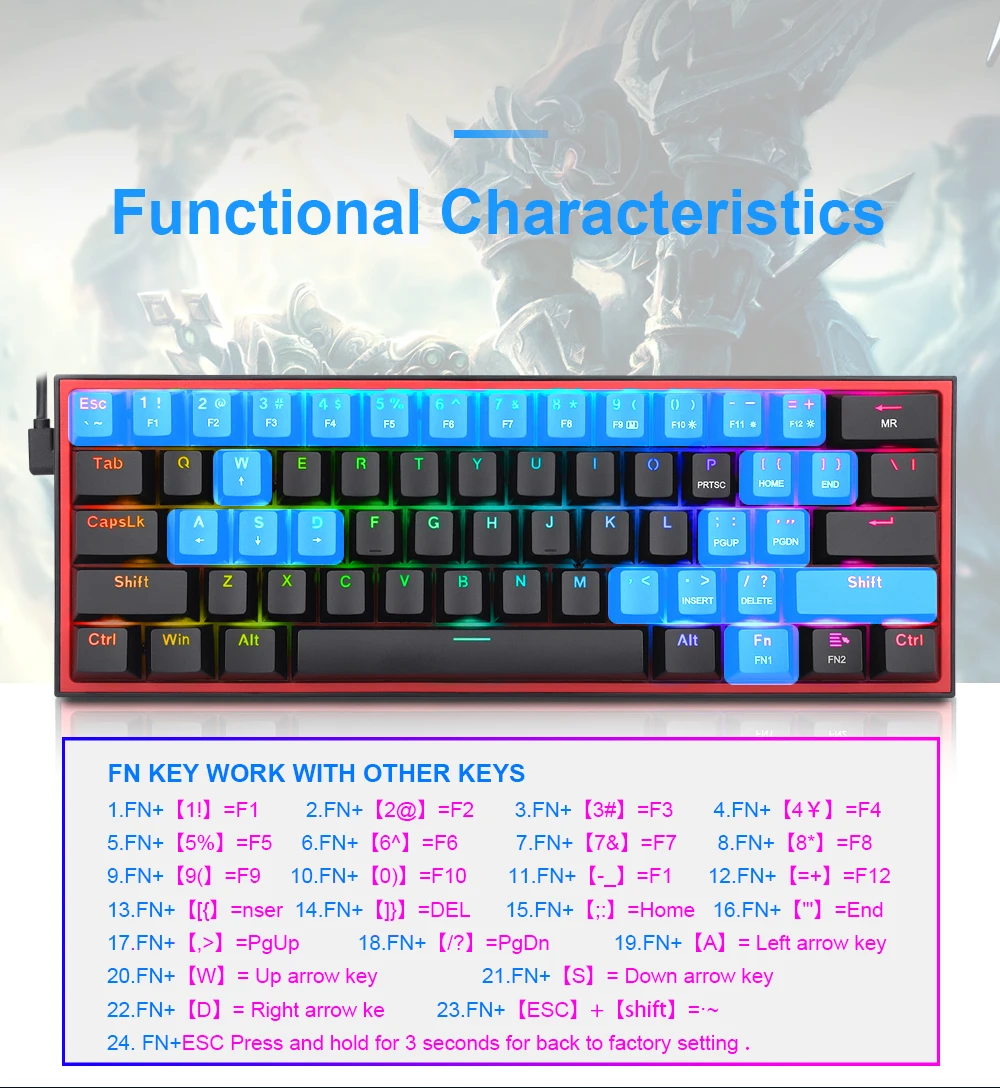 Klaviatūra Redragon K617 Fizz RGB baltas/pink aprašymas - Prekės nuotrauka