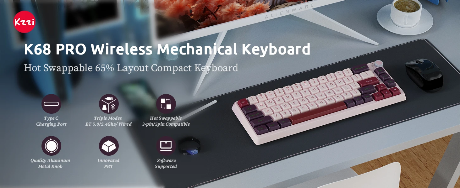 Klaviatūra Royal Kludge KZZI K68 Pro (Nezuko Violetinė) - Rainbow Switches aprašymas - Prekės nuotrauka
