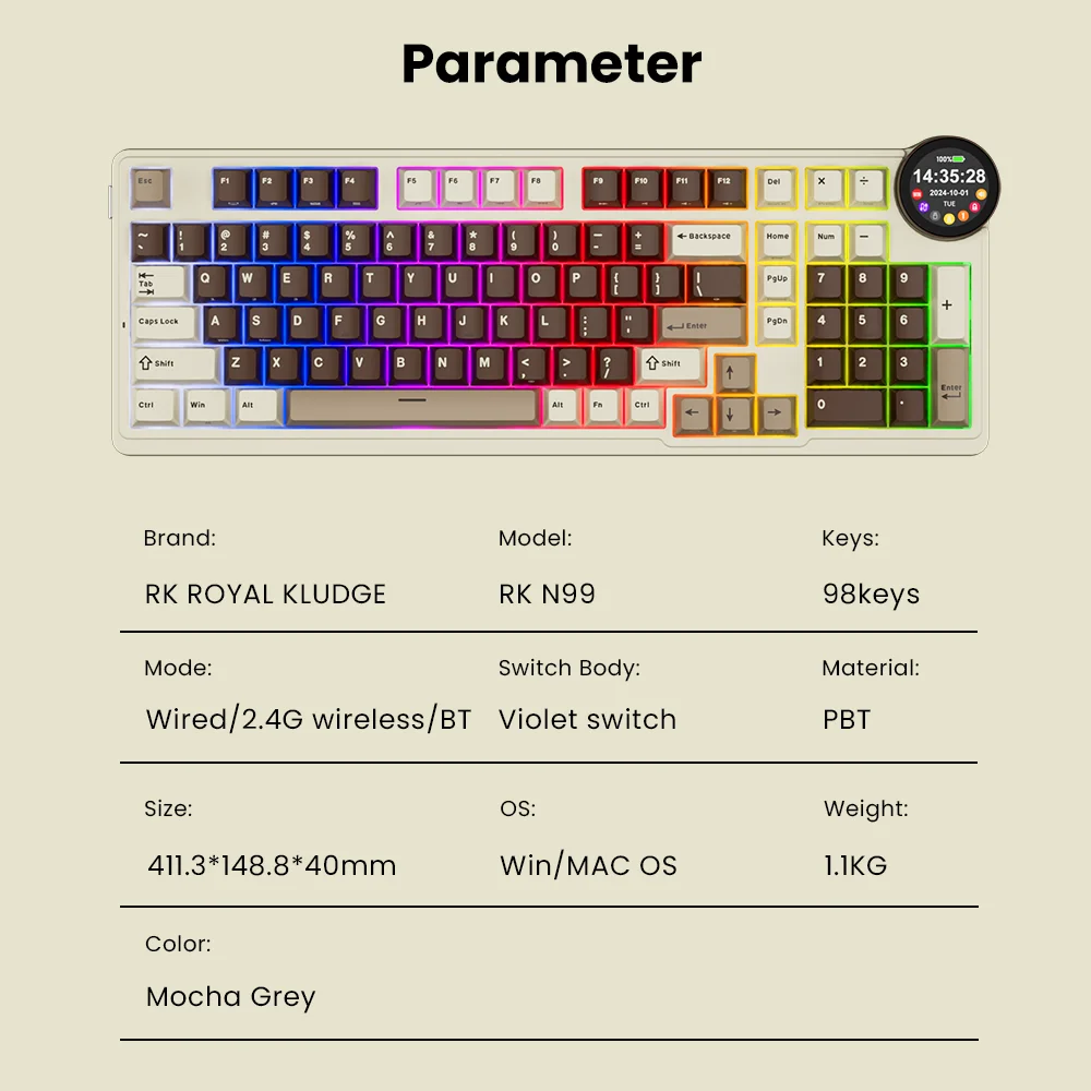 Klaviatūra Royal Kludge N99 (Phantom) - RK Creamy Switches aprašymas - Prekės nuotrauka