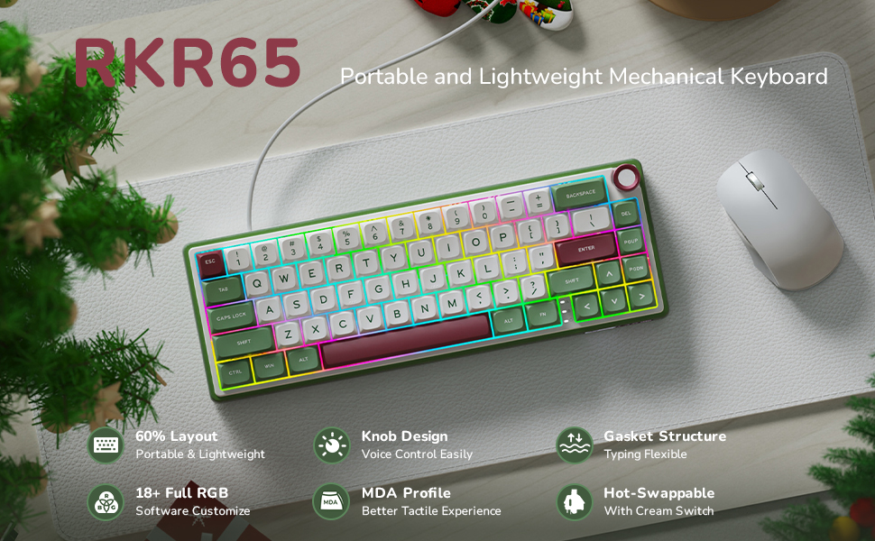 Mėlyna Klaviatūra Royal Kludge R65 (Žalias sand) - RK Mėlyna Switches aprašymas - Prekės nuotrauka