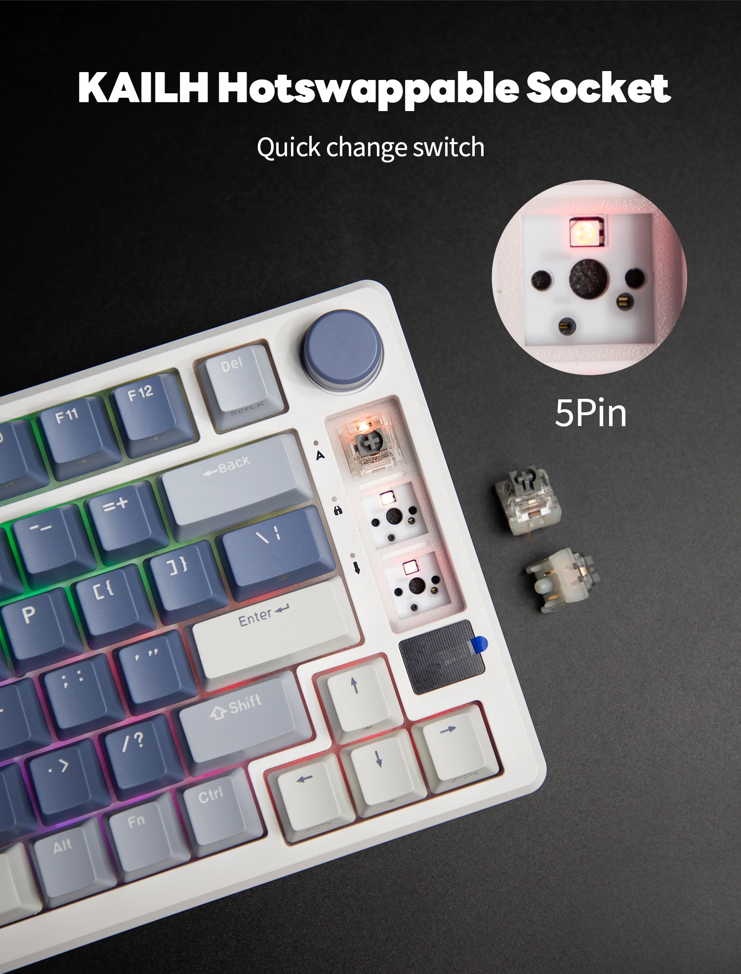 Klaviatūra Royal Kludge RK M75 (Ocean mėlynas) - RK Creamy Switches aprašymas - Prekės nuotrauka