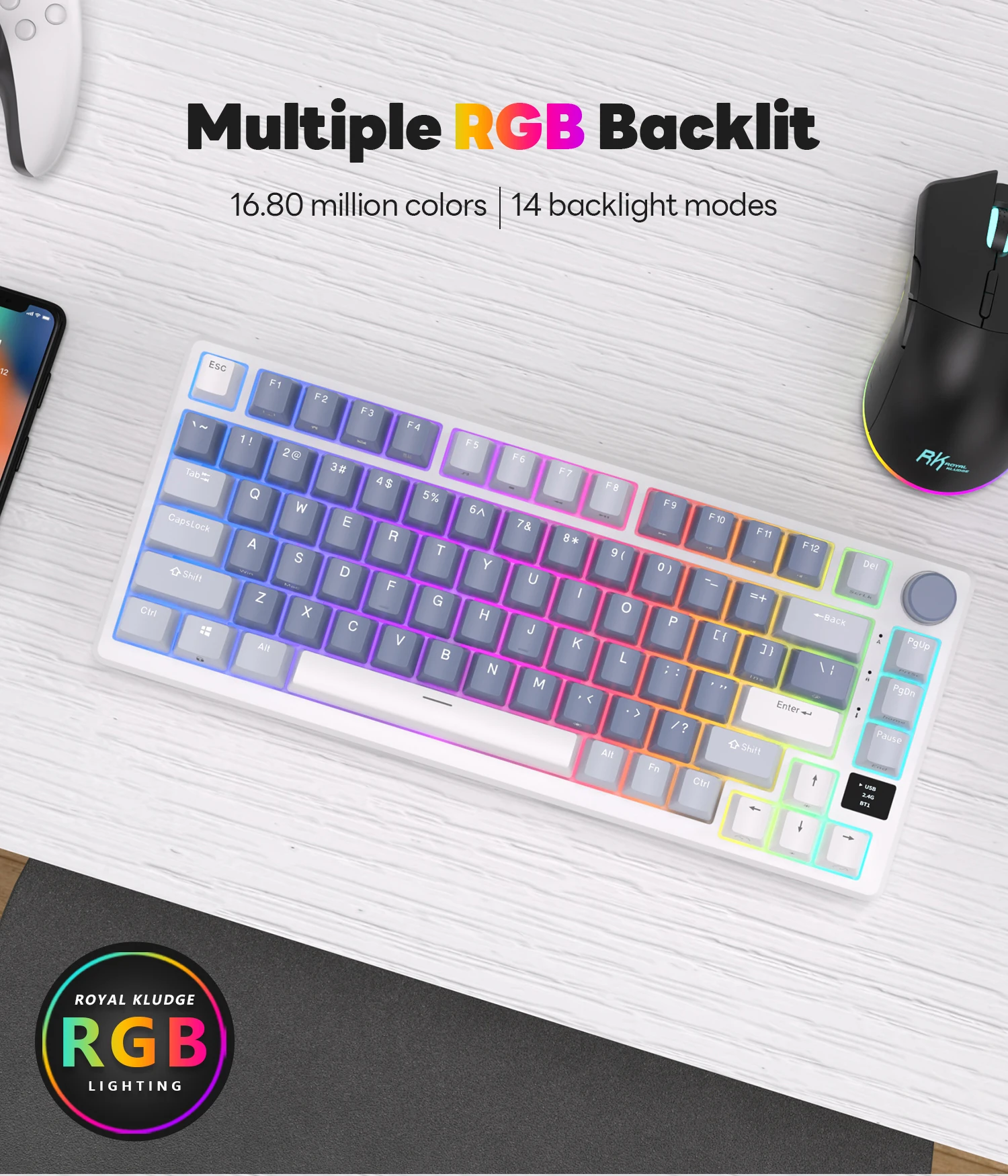 Klaviatūra Royal Kludge RK M75 (Ocean mėlynas) - RK Creamy Switches aprašymas - Prekės nuotrauka