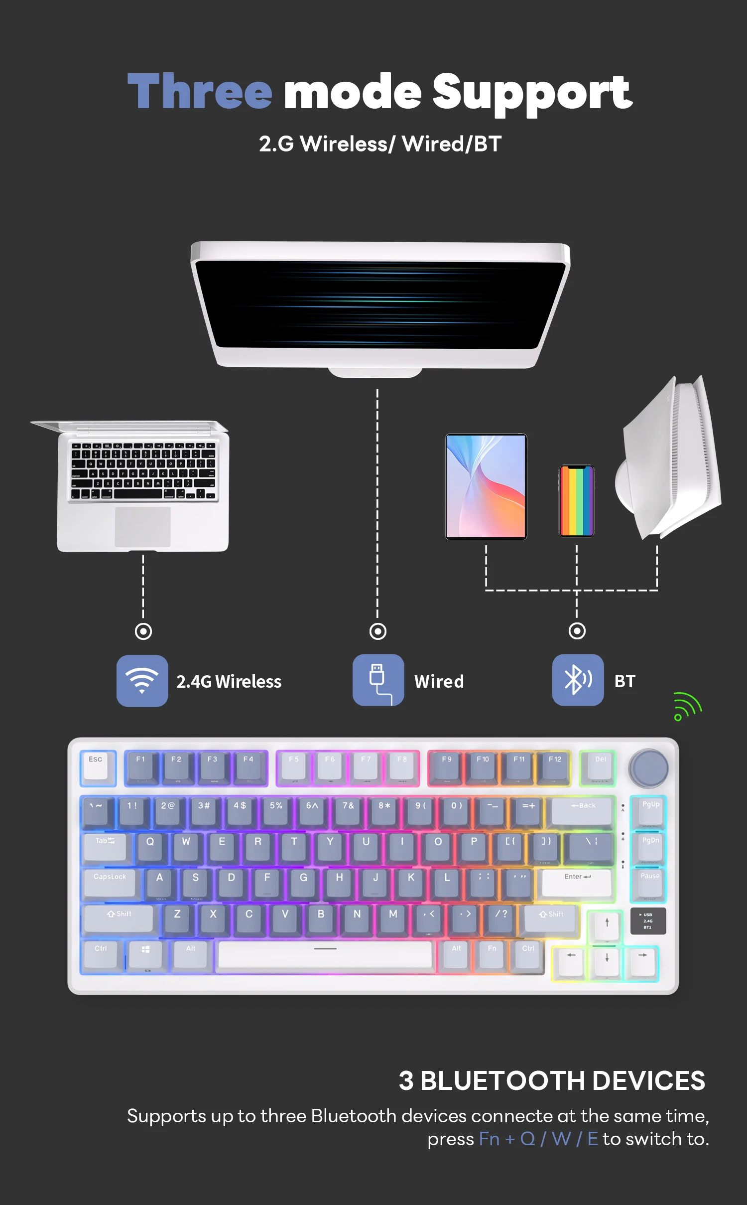 Klaviatūra Royal Kludge RK M75 (Ocean mėlynas) - RK Creamy Switches aprašymas - Prekės nuotrauka
