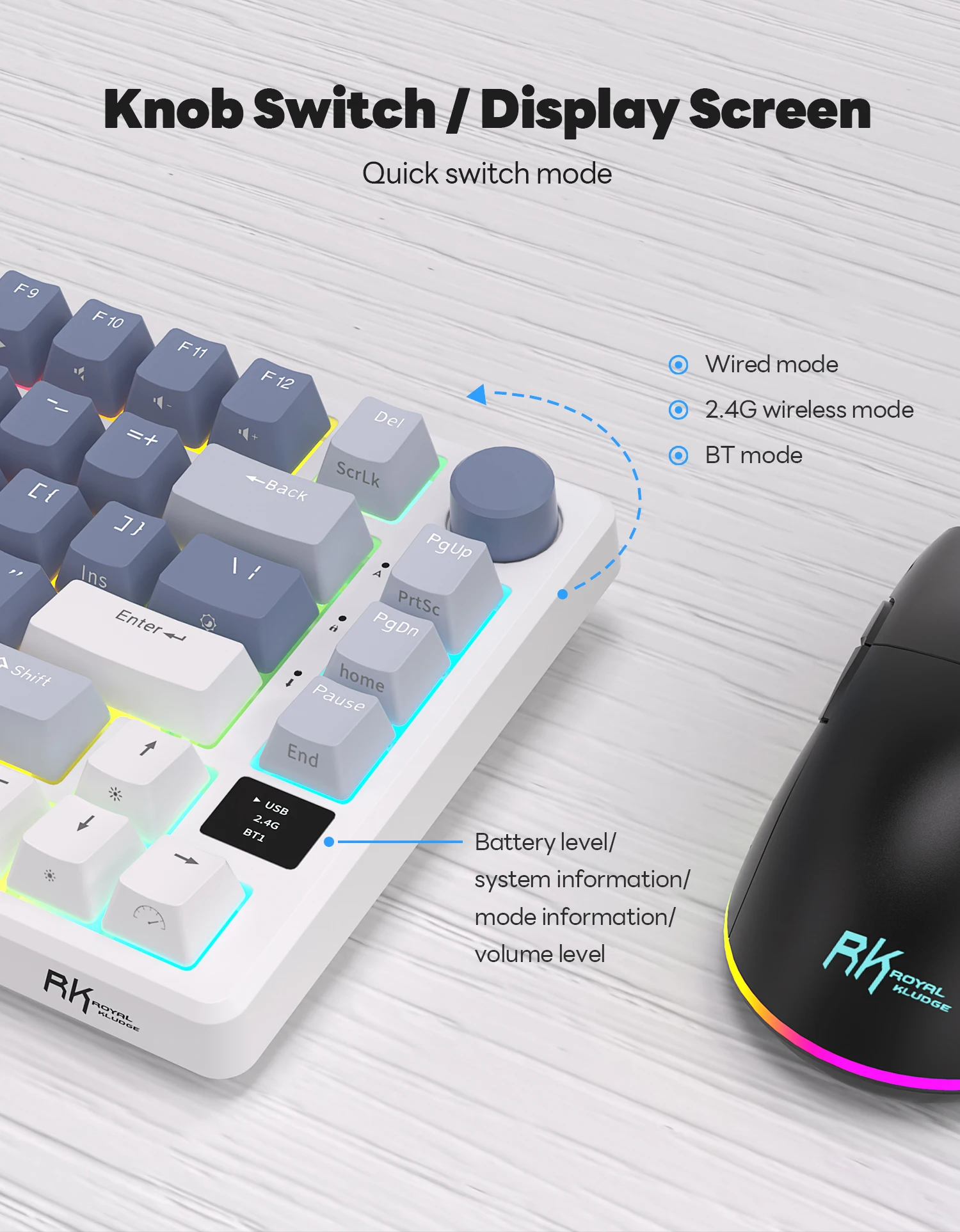 Klaviatūra Royal Kludge RK M75 (Ocean mėlynas) - RK Creamy Switches aprašymas - Prekės nuotrauka