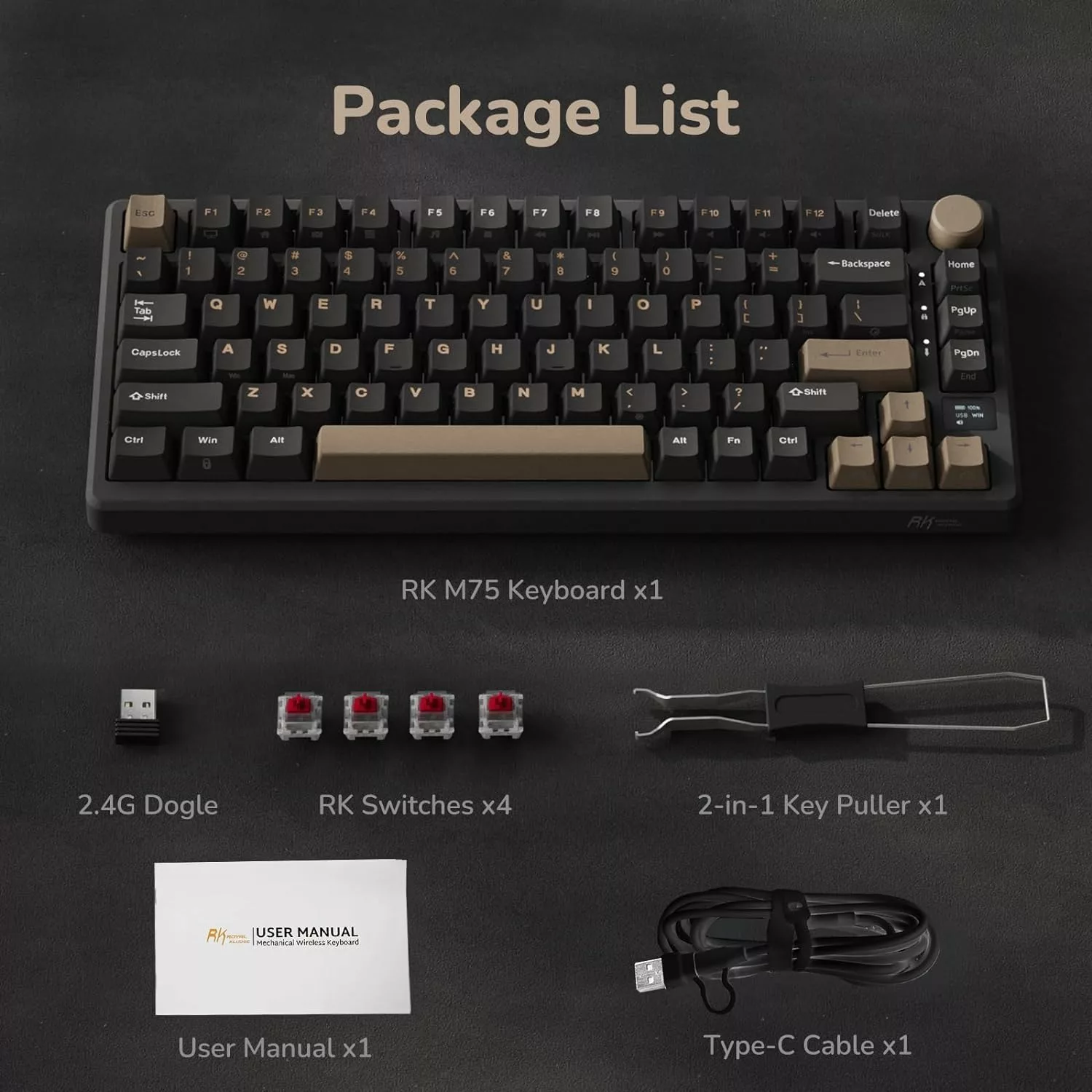 Klaviatūra Royal Kludge RK M75 (Phantom) - RK Creamy Switches aprašymas - Prekės nuotrauka