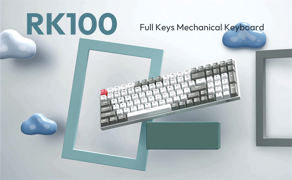 Royal Kludge RK100 Tri-mode belaidė klaviatūra | 96%, Hot-swap, Raudona Switches, US, balta aprašymas - Prekės nuotrauka