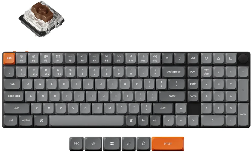 Keychron K17 Max RGB Brown Switch Wireless Low Profile Klaviatūra (Juodas) [K17M-H3].