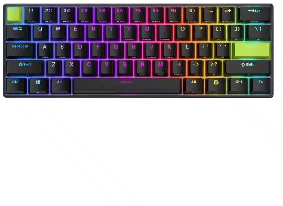 Royal Kludge RK C61 HE - US išdėstymas - Mint Magnetic Switches - Juodas Žalias (Juoda) Magnetinė Žaidimų Klaviatūra