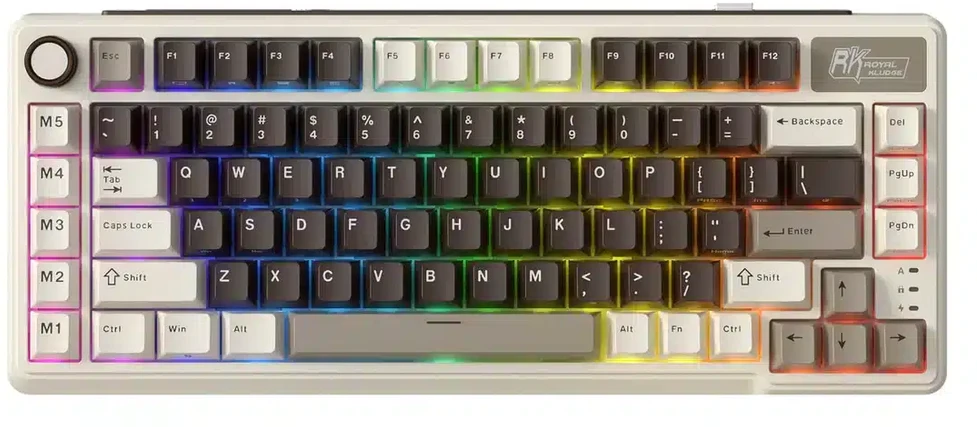 Royal Kludge L75 RGB Mocha Pilkas belaidė klaviatūra | 75%, Hot-swap, Kreminis switches, US