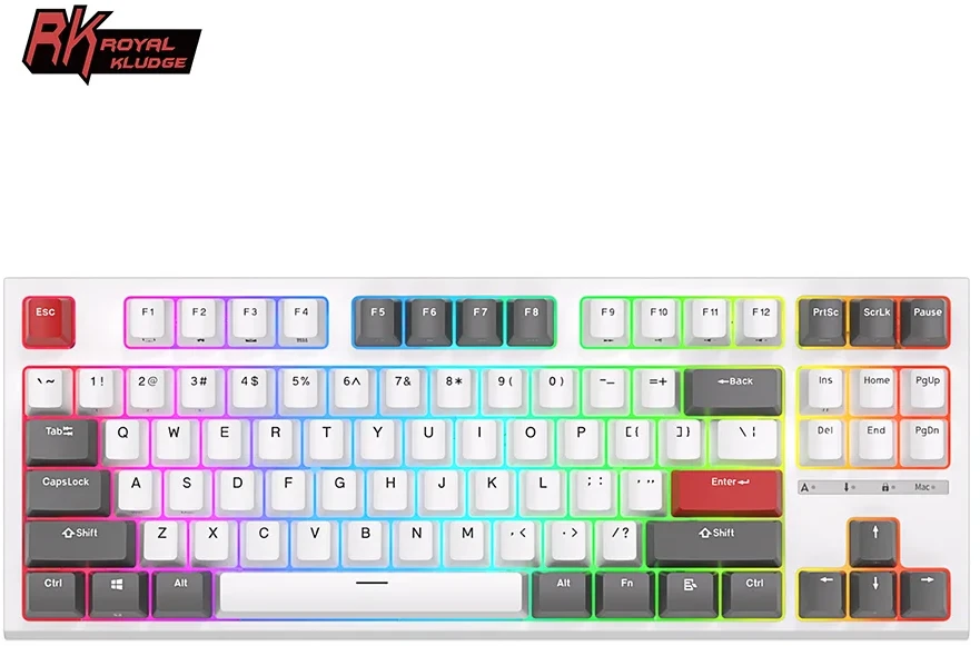 Žaidimų Klaviatūra Royal Kludge RK R87 TKL - US išdėstymas - Raudona Switches - baltos spalvos
