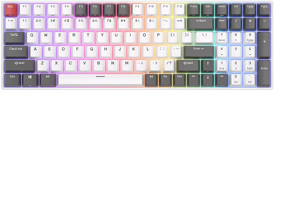 Royal Kludge RK100 Tri-mode belaidė klaviatūra | 96%, Hot-swap, Raudona Switches, US, balta