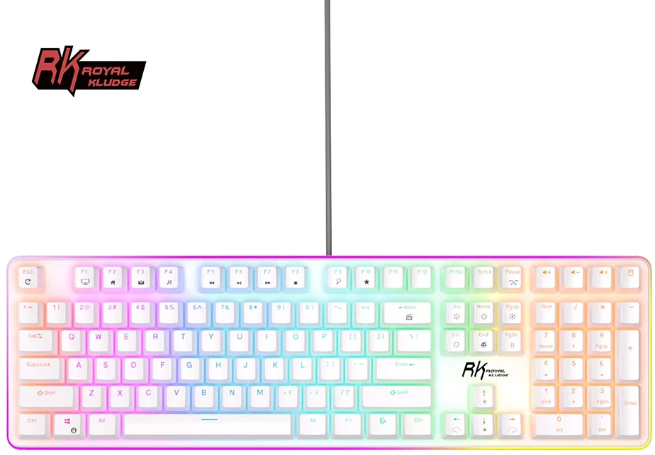 Royal Kludge RK918 RGB balta laidinė mechaninė klaviatūra | 100%, Raudona switches, US