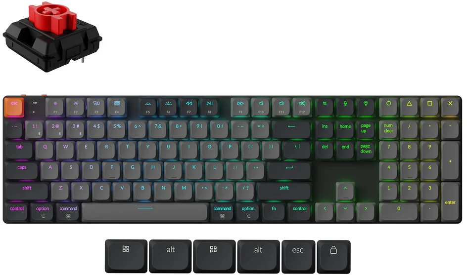 Žemo Profilio Klaviatūra Keychron K5 QMK (Juoda) - Low Profile Gateron Raudona Switches