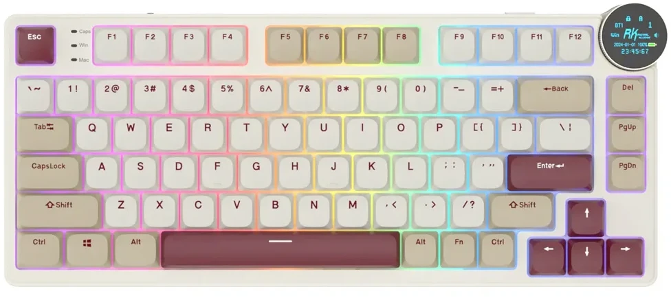 Royal Kludge RK N80 RGB Rosy Clouds belaidė klaviatūra |75%, Hot-swap, Raudona switches, US