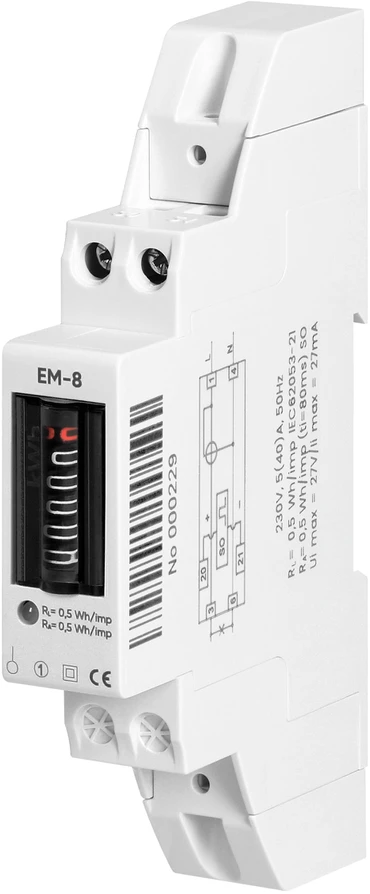 1 Fazowy 1 fazės analoginis elektros energijos suvartojimo indikatorius, 40A, 1 modulis, DIN TH-35mm