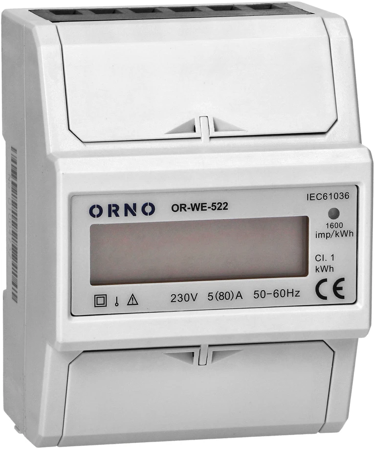 Orno 1 Fazowy 1 fazės elektros energijos suvartojimo indikatorius, 80A, 3 moduliai, DIN TH-35mm