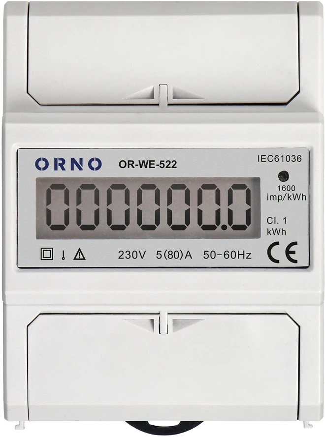Orno 1 Fazowy 1 fazės elektros energijos suvartojimo indikatorius, 80A, 3 moduliai, DIN TH-35mm