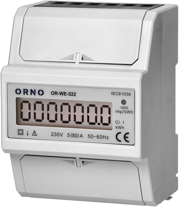 Orno 1 Fazowy 1 fazės elektros energijos suvartojimo indikatorius, 80A, 3 moduliai, DIN TH-35mm