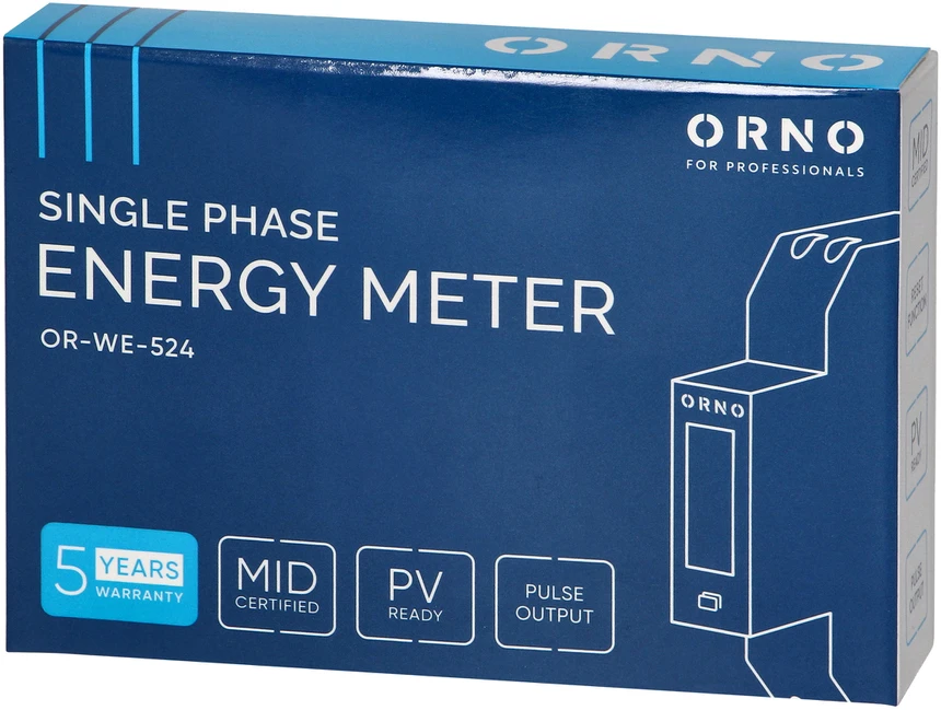 Orno 1 Fazowy 1 fazės elektros skaitiklis, 100A, MID, 1 modulis, DIN TH-35mm, PV