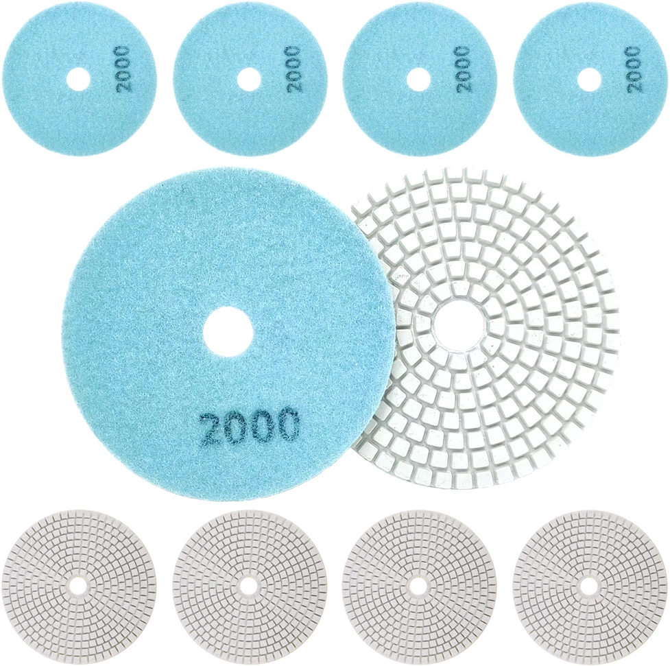 10x 10 deimantinių poliravimo diskų, 80 mm, porceliano plytelių šlifavimui su „Velcro“ 2000