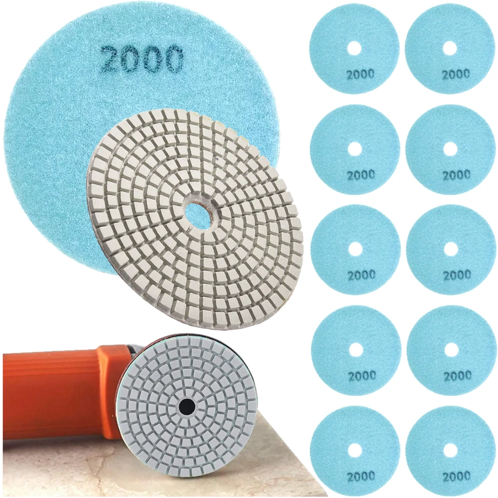 10x 10 deimantinių poliravimo diskų, 80 mm, porceliano plytelių šlifavimui su „Velcro“ 2000