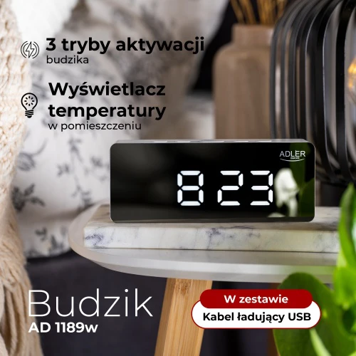 Adler | Žadintuvas | AD 1189W | Signalizacijos funkcija | Baltas