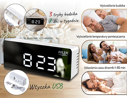 Adler | Žadintuvas | AD 1189W | Signalizacijos funkcija | Baltas