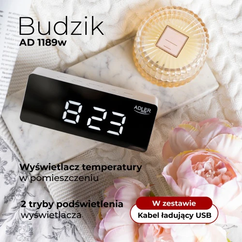 Adler | Žadintuvas | AD 1189W | Signalizacijos funkcija | Baltas