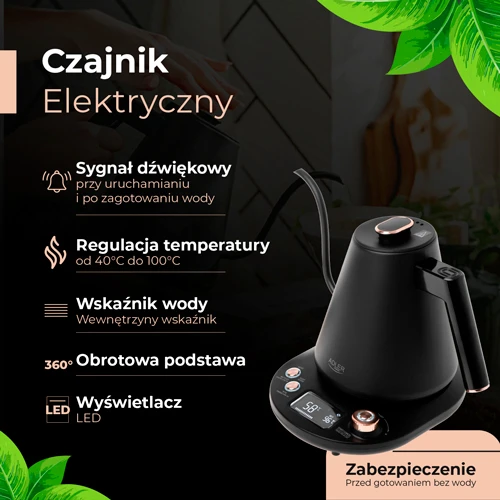 Virdulys Adler AD-1349 su ilgu snapeliu ir temp. reguliavimu, Juodas/auksinis