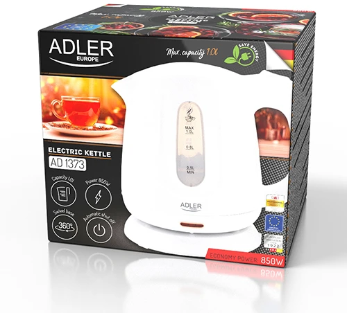 Adler Virdulys | 1373 m. AD | Elektrinis | 850 W | 1 L | Polipropilenas | 360° sukamasis pagrindas | Baltas